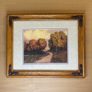 Wood Framed Robert L. Foster Art Print of A Country Road And Fall Color